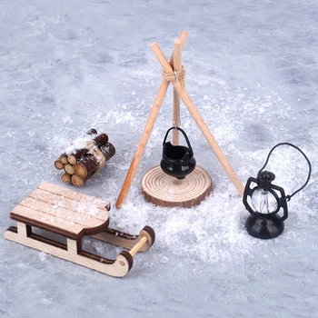 1:12 Lėlių namelis MIniature rogių kempingo rinkinys Kalėdinių rogių modelis lėlių namų dekoravimui Priedai Vaikai apsimeta, kad žaidžia žaislus