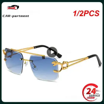 1/2PCS Retro akiniai be apvadų Vyrai Steampunk akiniai Moterys Punk Fashion Prabangus prekės ženklas Saulės akiniai Vintažiniai atspalviai UV400