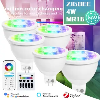 1-5PCS ZigBee 3.0 Smart MR16 Spotlight Pro 4W RGB CCT Pritemdoma LED lempa Alexa Voice Darbas su Zigbee šliuzo palaikymu RF valdymas