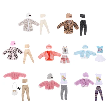 1 Komplektas Lėlių drabužių apranga Kelnės Madingas paltas Kepurės Viršutinės kelnės Drabužiai 30CM Lėlių drabužiai Lėlių aksesuarai Mergaičių žaislų dovanos