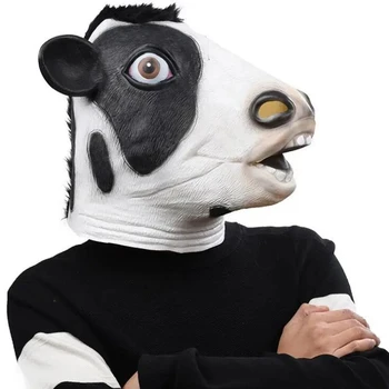 1 PC Tikra gyvūnų galvos kaukė Karvės lateksas Viso veido kaukė Deluxe Naujovė Helovinas Cosplay kostiumų vakarėlis Karnavalas Pilnas galvos rekvizitas