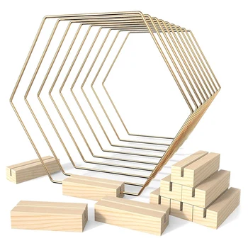 10 Pakuotės lanko centrinis elementas su 10 medinių kortelių laikiklių 9,1 colio metalas dekoracijoms Vestuvių stalo amatai