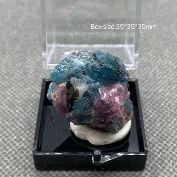 100% natūralūs rubino ir akvamarino kristalų neapdoroto akmens rūdos pavyzdžiai + Dėžutės dydis: 35 * 35 * 35mm