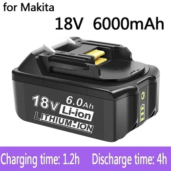 100% Originalas Makita 18V 6000mAh įkraunamų elektrinių įrankių baterija su LED ličio jonų keitimu LXT BL1860B BL1860 BL1850
