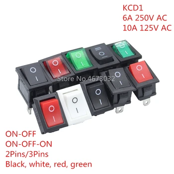100PCS KCD1 2PIin 3Pin valties automobilio rokerio jungiklis 6A / 10A 250V / 125V kintamosios srovės raudona geltona žalia mėlyna juoda mygtukas Geriausia kaina KCD1