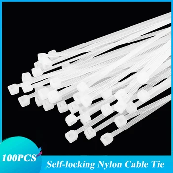100vnt./maišelio kabelio kaklaraištis Savaime užsifiksuojantis plastikinis nailoninis kaklaraištis Baltas užrašinė Pritvirtinkite kabelį Vielos kabelis Užtrauktukas