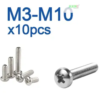 10PCS/LOT kryžminis įleidžiamas PM keptuvės apvalios galvutės varžtai M3 M3.5 M4 M5 M6 M8 M10 A2-70 Nerūdijančio plieno 