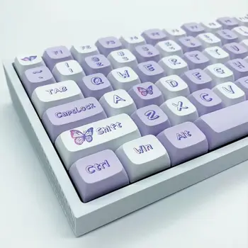 115-Keys PBT XDA Keycap Sublimacija Balta ir violetinė mergaitės Mielas kamuolys KeyCap mechaninis klaviatūros dangtelis Dedikuotas visas komplektas