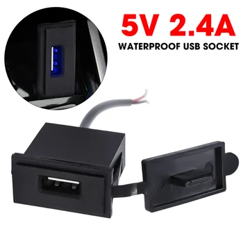 12V/24V Vienas USB automobilinis įkroviklis Lizdas 5V 2.4A Maitinimo adapteris Kelių apsaugų kvadrato formos atsparus vandeniui motociklų RV valtis