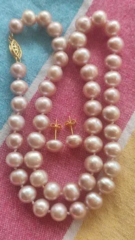 18 colių AAA 9-10mm natūralus Akoya violetinių perlų vėrinys 18in 14K auksinė sagtis ir auskarai