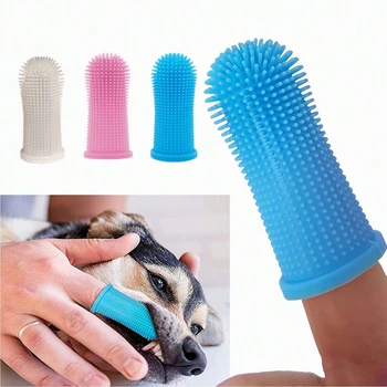 1PC Blue Super minkštas silikoninis dantų šepetėlis - puikiai tinka šuns ar katės dantims valyti! Naminių gyvūnėlių valymo priemonės