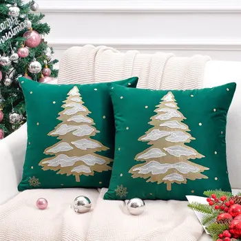1pc Kalėdinės pagalvėlės užvalkalas 45x45cm Dekoratyvinis eglutės sofos pagalvės užvalkalas svetainei Xmas Decor pagalvės užvalkalas žaliai baltas
