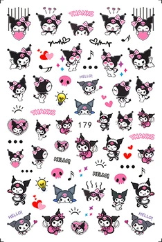 1PCS Kawaii Kuromi Hello Kitty nagų lipdukai Naujas animacinis personažas Nagų dailės reikmenys Presas ant nagų Cinnamoroll melodijos lipdukai