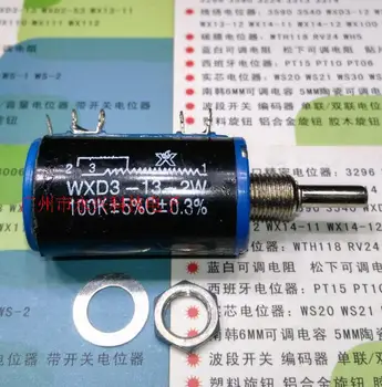 1PCS WXD3-13-2W-100K Ohm Multi Turn Wire Wound Potenciometro tikslumas 5% Slankiojantis reostato vielos žaizdos potenciometras