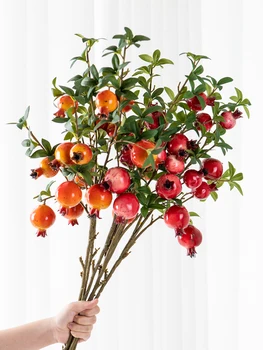 1vnt Dirbtinės granatų šakos 6 vaisių modernus ir paprastas pastoracinis šiaurietiškas stilius, naudojamas vakarėlių ir vestuvių namų dekoravimui