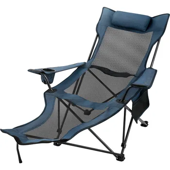 2-in-1 sulankstoma stovyklavimo kėdė suaugusiems Negabaritinė sunkioji 330 svarų stovyklos kėdė Nešiojama kėdė su puodelio laikiklio šonine kišene mėlyna