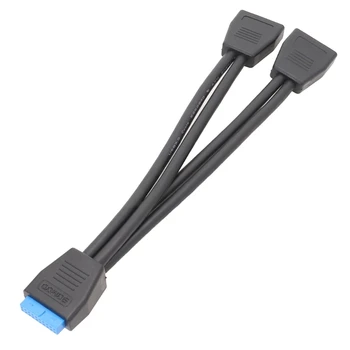 2 prievadas USB pamiltas į 20 kontaktų antraštės pagrindinės plokštės kabelio vidinę jungtį, dviejų prievadų USB 19 kontaktų Y skirstytuvo kabelis