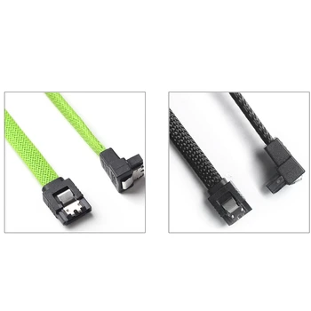 2 vnt 50CM SATA 3.0 III SATA3 7Pin duomenų kabelis stačiu kampu 6Gb/S SSD kabeliai HDD kietojo disko duomenų laidas su nailono rankovėmis, žalia & B