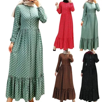 2023 Abayas moterims Rudens elegantiška musulmonė ilgomis rankovėmis O-kaklo poliesteris Spausdinti ilgas Abaya musulmonų mados suknelės Abaya suknelė