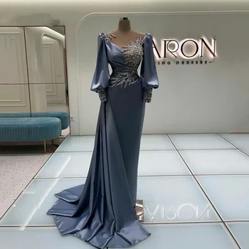 2023 Elegantiškos arabų Dubajaus vakarinės suknelės ilgomis rankovėmis su putojančiais nėrinių blizgučiais Undinėlė Ilga ypatingos progos vakarėlio prom suknelė