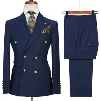 2023 Fashion New Men's Leisure Boutique Business Bankquet Solid Color Wedding Double Breasted Slim Fit Suit Blazers Striukės Kelnės