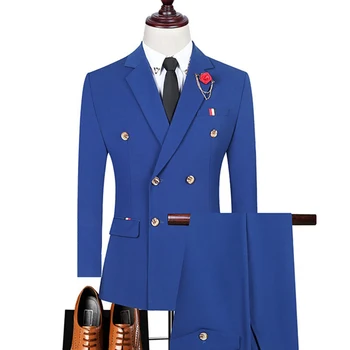 2023 Kostiumai vyrams Švarko kelnės Dviejų dalių Homme kostiumas Blazer Masculino Royal Blue Double Breasted Trajes De Hombre Slim Fit