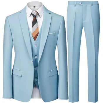 2023 Mada Vyriškas laisvalaikio verslo kostiumas 3 dalių komplektas / Vyriški dviejų sagų švarkai Kelnės Kelnės Liemenė