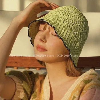 2023 Nauja nėrimo spalva deranti kaušo skrybėlė Moterų mada Prabangi žvejo kepurė Vasara Lauko paplūdimys Sun Hat Ponios Kelionės Panama