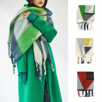 2023 Naujas geometrinis gradientas Moheros moterys Storas kašmyro šalikas Žieminis šiltas skara Apvynioja antklodės šalikai Ilgas kutas Hijabas Stoles