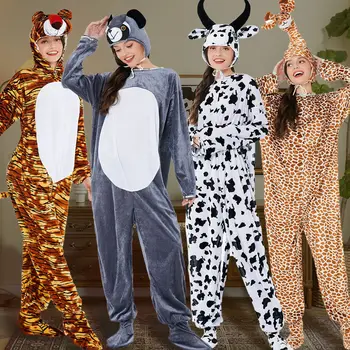 2023 Naujas Helovino suaugusio gyvūno vaidmuo vaidinant žirafos tigro karvės lokio lėlės scenos vakarėlio kostiumą