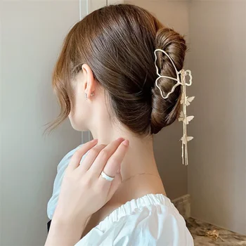 2023 Naujas korėjietiškas metalinis grabo spaustukas Drugelio plaukų segtukas Moteriškas kutas pakabukas Ryklio spaustukas Tuščiaviduris ponytail pynių plaukų aksesuarai