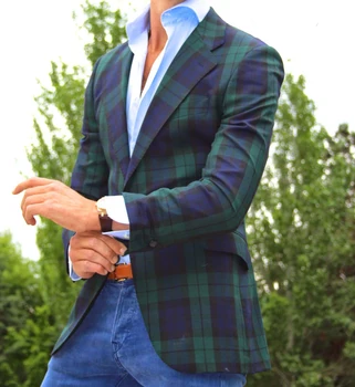 2023 Naujausias žalias pledas Blazer Man Only Jacket Custom Made Casual Outfit Vyriška striukė Custom Checkered Blazer Summer Blazers