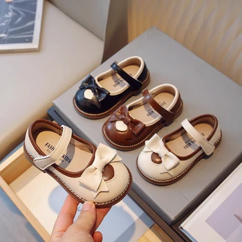 2023 Vaikų mada Lanko spalva derantis Kablys ir kilpa Apvalūs kojų pirštai Korėjos mergaičių odiniai batai Retro Britain Kids Batai Universalus minkštas