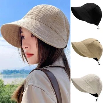 2023 Vasarinė kibiro kepurė Plati kraštinė kepurė nuo saulės moterims Sutraukiama virvelė Reguliuojamos sulankstomos paplūdimio kepurės Greitai džiūstantys skydeliai Žvejo kepurė