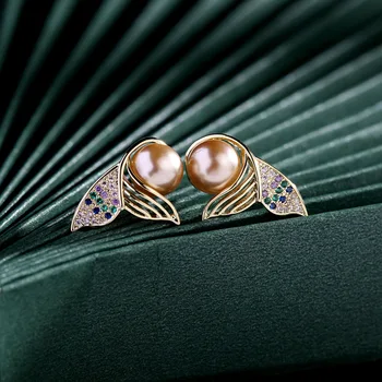 2024 Nauji auskarai Undinės auskarai su mikro rinkiniu Cirkonas S925 Sidabrinės adatos perlų stiliaus auskarai moterims