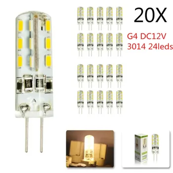 20pc 10vnt G4 LED lemputė 2W 24led DC12V 3014SMD taupymo mini silikoninė lempa 360Beam Angle Pakeiskite halogeninės šviesos prožektoriaus šviestuvą