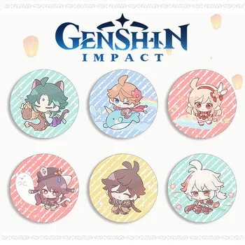24 stiliai Genshin Impact sagės Anime personažas Q Mielas ženkliukas Kuprinės papuošalai Studento dovana Gimtadienis Cosplay skarda