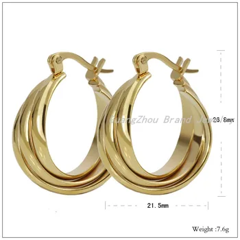 26.8mm*21.5mm 7.6g Akcijos pardavimas 316L nerūdijančio plieno aukso spalva Moteriški mergaičių lankų auskarai, didmeninė gamyklos kaina