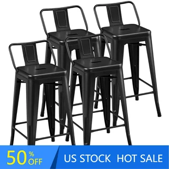 26 colių metalinės baro kėdės su atlošais, juodos kėdės baro kėdės virtuvei