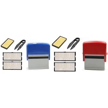 2Set Self Inking Stamp Set Custom Pasidaryk pats įmonės pavadinimo numeris Adresas Spausdinimas Guminis antspaudas su pincetu Rinkinys mėlyna &raudona