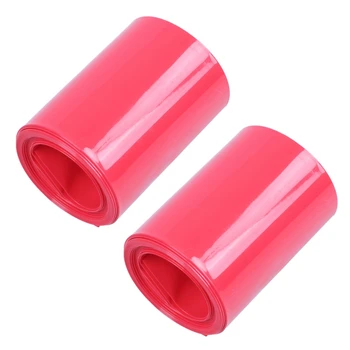 2X 2M 50mm pločio PVC termiškai susitraukiančios plėvelės vamzdelis raudonas 2 x 18650 akumuliatoriui