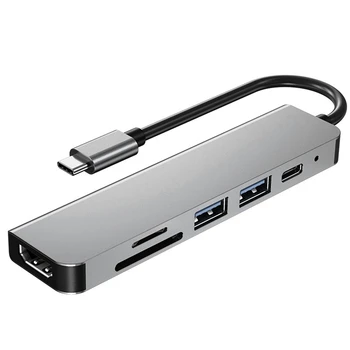 2X 6 in 1 USB tipo C šakotuvo adapteris su 4K 30Hz - suderinamas su kelių prievadų kortelių skaitytuvu USB3.0 TF PD Video Multi prievadai