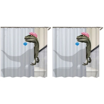 2X Mielas maudymasis dinozauras spausdinti Dušo užuolaida Neperšlampamas vonios kambario užuolaida Dušo priedai Vonios užuolaida 180X180cm