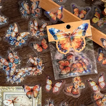30Pcs Butterfly Collage Story serija Vandeniui atsparūs lipdukai Pack Retro gėlių iškarpų užsakymo etiketė 