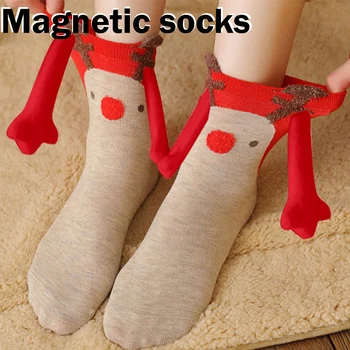 32 spalvos Juokingos kalėdinės poros kojinės Magnetinės 3D laikymo rankos medvilnės įžymybė Kūrybinės vidutinio vamzdžio kojinės Trumpa juokinga dovana