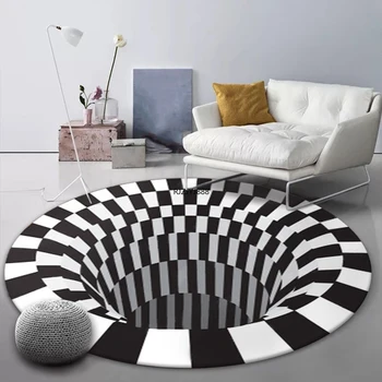 3D Sūkurys Iliuzija Nugaros kilimas Šiaurės šalių modernus juodosios skylės apvalus plotas Kilimėliai Geometrinis antiskidas Svetainės grindų kilimėlis Kambario dekoras Namų kilimėliai
