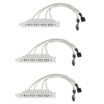 3X Dviguba pagrindinė plokštė 9Pin antraštė į 4Port USB 2.0 Moteriškas kabelis PCI laikiklis