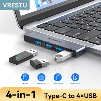 4 in 1 C tipas į USB 3.0 šakotuvą 4 prievadas C išplėstinis kištukas nešiojamas USB C 5GB didelės spartos USB C hab Macbook Pro kompiuterių priedams