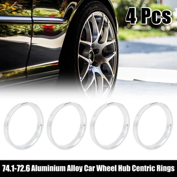 4Pcs Automobilio aliuminio padangų centravimo stebulės centravimo žiedai Automobilio rato angos centras tinka BMW centrui Hubrings skylė nuo 72.6mm iki 74.1mm