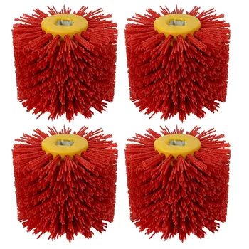 4X Raudoni abrazyvinės vielos būgniniai šepečiai, nuvalantys poliravimo bufetavimo ratuką baldams Medžio kampinis šlifuoklis Adapteris